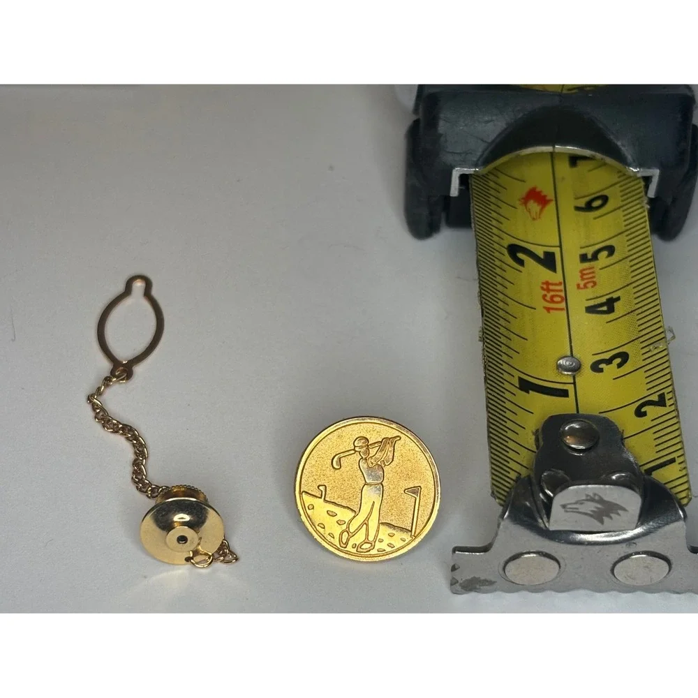 Vintage Gold Tone Golfer Tie Tack Pin with Chain Men's Golf Sports Jewelry